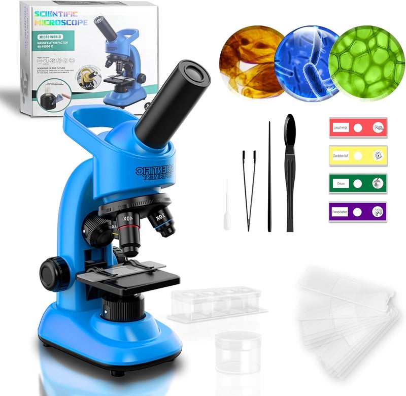 DOUBLE CC Kids Microscope,40-1600x Microscope Kit for Kids Beginners Children,STEM Kit,Prepared Slides,LED Light and Configured Various Operating Tools- Science Experiment Toy for Kids Ages 6-12 - Image 1